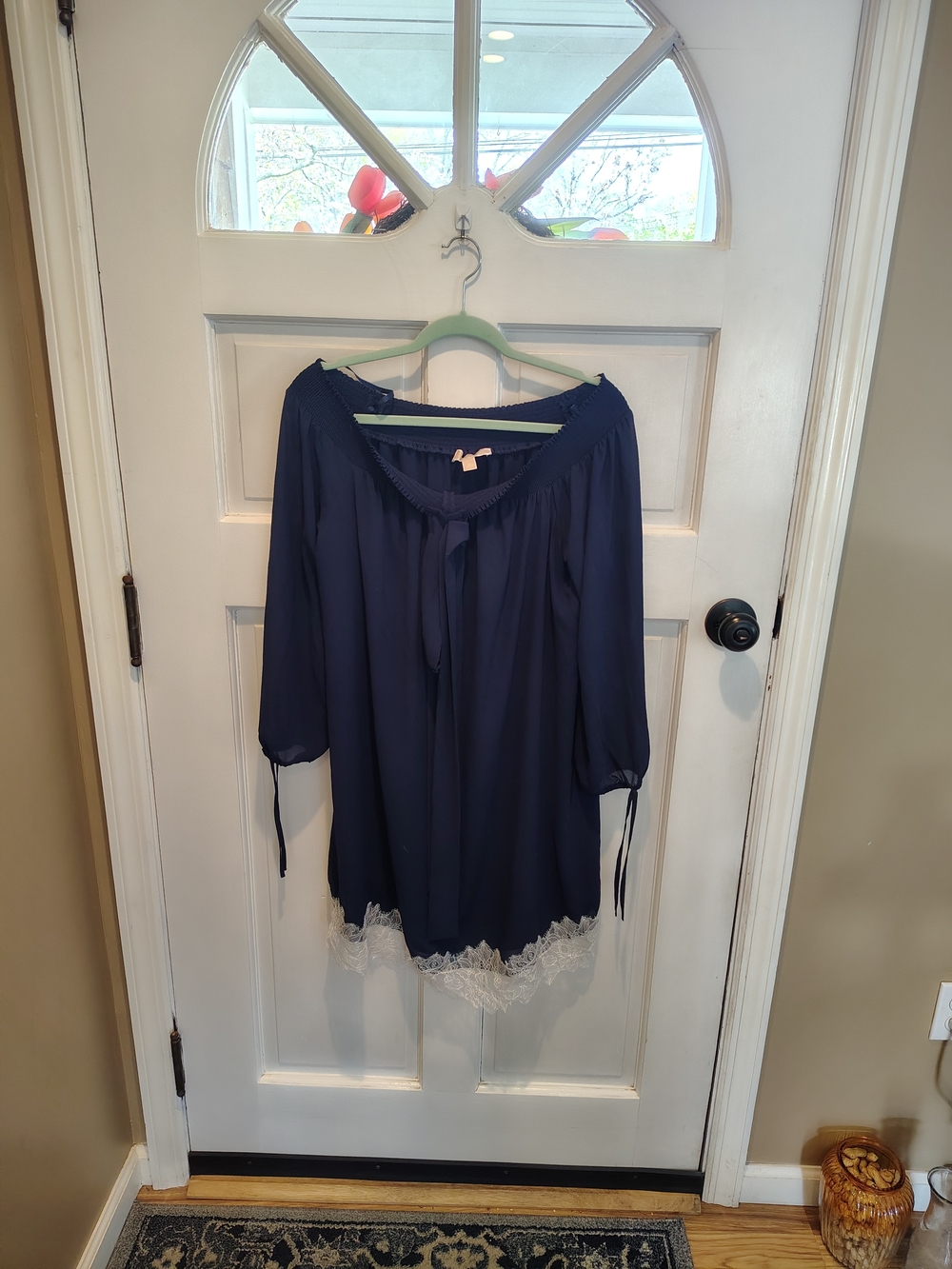 Michael Kors Navy Off-Shoulder Dress with Lace Trim